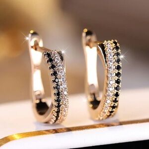 Exquisite Black and White Zircon Cross Pendant Earrings